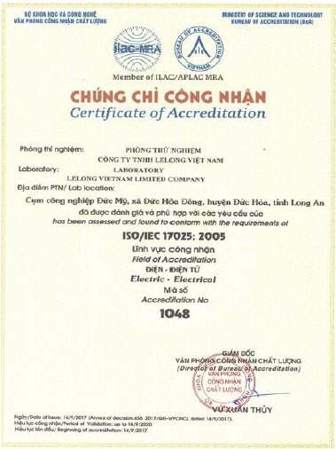 Phòng thí nghiệm tại nhà máy Việt Nam đã đạt chứng nhận hệ thống ISO 17025:2005.